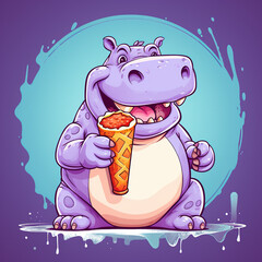 Poster - A hilarious hippo with a grin munching on mozzarella sticks