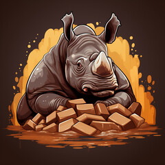 Poster - A relaxed rhinoceros making faces and eating