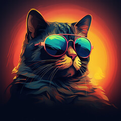 Poster - A stylish cat wearing sunglasses looking dashing