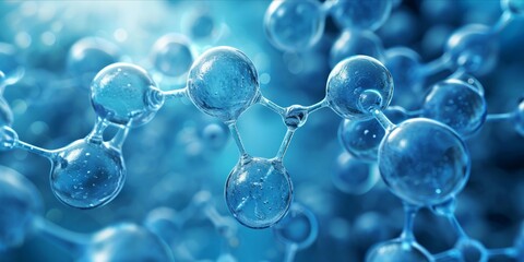Wall Mural - abstract image of molecular structures in blue tones with connections and nodes.