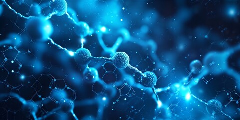 Wall Mural - abstract image of molecular structures in blue tones with connections and nodes.