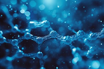 Wall Mural - abstract image of molecular structures in blue tones with connections and nodes.