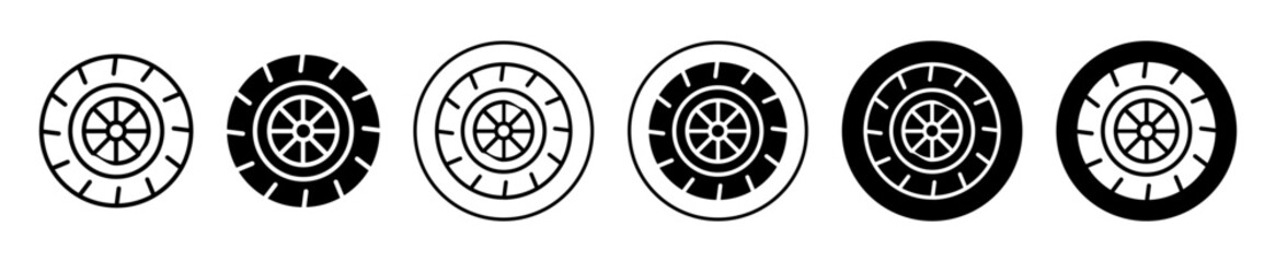 Poster - Car wheel vector icon set collection. Car wheel Outline flat Icon.