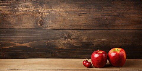 Vintage wooden table with apple