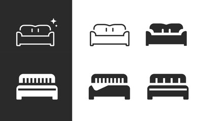 Poster - Bed sofa icon simple vector graphic set, bedroom hotel idea illustration simple glyph logo symbol, couch line outline art stroke pictogram shape silhouette black white minimal sign image clipart