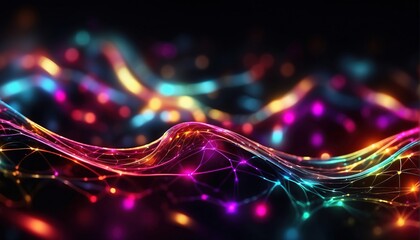 Wall Mural - Colorful fractal lines and glowing lights on black background