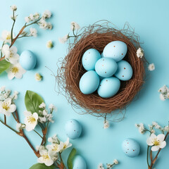 A delicate aerie of blue eggs nestled among white flowers, symbolizing new beginnings and the beauty of nature's cycle