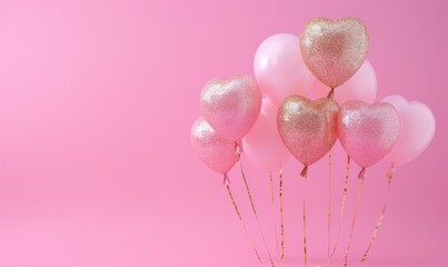 Wall Mural - valentine's day white gold glitter and pink balloons over a pink background