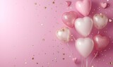 Fototapeta Perspektywa 3d - valentine's day white gold glitter and pink balloons over a pink background