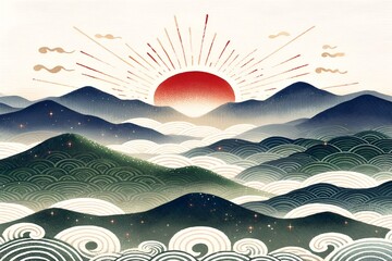 traditional new year's sunrise over the mountains card