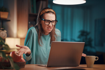 Angry woman and broken laptop