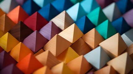 Wall Mural - Vibrant Wooden Blocks Pyramid in Artistic Arrangement – Shallow Depth of Field
