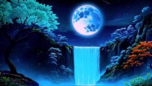Waterfall Under Moonlight