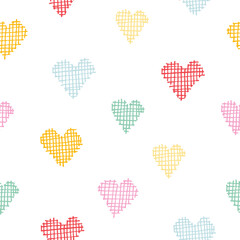 Poster - Seamless pattern with color hand drawn hearts
