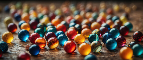 close up of colorful marbles beads