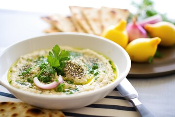 Poster - baba ganoush with a drizzle of green olive oil and a sprinkle of zaatar