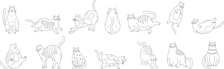 Wall Mural - Set of hand drawn cats. Doodle illustration isolated on white background collection.