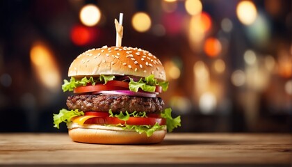 Wall Mural - Hamburger restaurant decoration with soft focus light and bokeh background