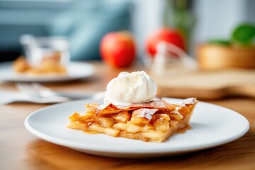 Poster - warm apple pie slice with a scoop of vanilla ice cream