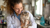 Fototapeta  - Cute cat check up by veterinary