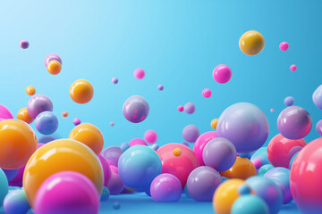 Poster - Abstract white background with colored balls and space for text. Geometric shapes spheres abstract background. Abstract concept geometry of spheres on horizon