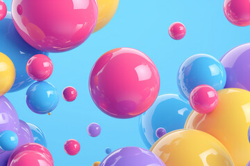 Poster - Abstract white background with colored balls and space for text. Geometric shapes spheres abstract background. Abstract concept geometry of spheres on horizon
