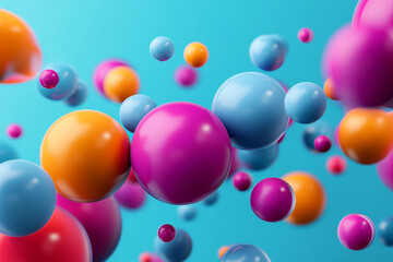 Poster - Abstract white background with colored balls and space for text. Geometric shapes spheres abstract background. Abstract concept geometry of spheres on horizon