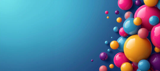 Poster - Abstract white background with colored balls and space for text. Geometric shapes spheres abstract background. Abstract concept geometry of spheres on horizon
