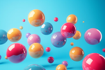 Poster - Abstract white background with colored balls and space for text. Geometric shapes spheres abstract background. Abstract concept geometry of spheres on horizon