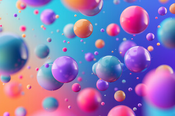 Poster - Abstract white background with colored balls and space for text. Geometric shapes spheres abstract background. Abstract concept geometry of spheres on horizon