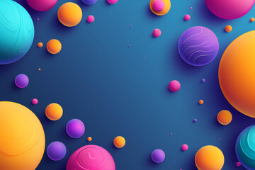 Poster - Abstract white background with colored balls and space for text. Geometric shapes spheres abstract background. Abstract concept geometry of spheres on horizon