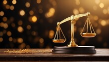 Judge Golden Scale Decoration With Soft Focus Light And Bokeh Background