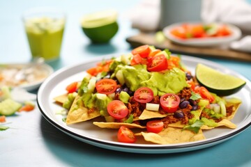 Poster - loaded nachos with guacamole and ground beef topping