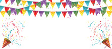 Happy Birthday Vector Transparent Background. Colorful Happy Birthday Border Frame With Confetti	