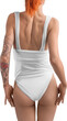 © olegphotor - Mockup of a white monokini beach on a girl, back view, png, for design
