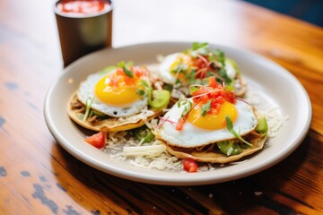 Wall Mural - breakfast sopes with egg and tomato on top
