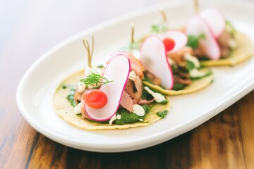 Sticker - beef tongue tacos with pickled onions and green sauce