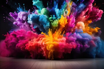 Colorful rainbow holi paint splash color powder explosion, generative ai