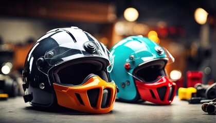 Wall Mural - Helmet safety decoration with soft focus light and bokeh background