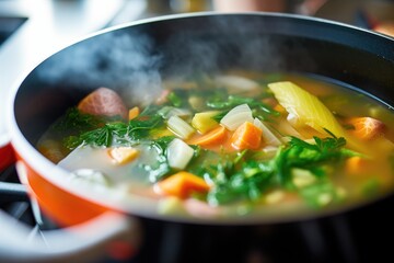 Sticker - close-up of simmering vegetable soup in a stockpot