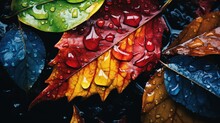 A Vibrant Portrayal Of A Wet Leaf After Rain, With Bold Colors 