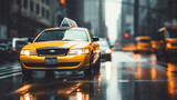 Fototapeta Nowy Jork - Urban Commute Melody: Taxis Amidst Downtown Chaos, Generative AI