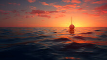Buoy In The Open Sea On The Sunset Background