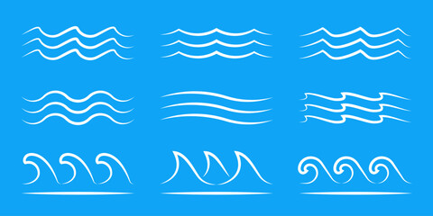 Sticker - wave icon set. water waves line logo or sign collection. sea, ocean outline symbol. vector illustrat