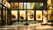 Art Exhibition In A Museum With Colorful Paintings And Cultural Atmosphere