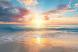 Fototapeta Zachód słońca - sunset with clouds on the ocean, AI generated