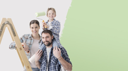 Wall Mural - Happy family painting their new house