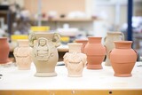 Fototapeta  - multiple clay jars at different production stages