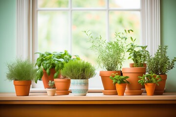 Sticker - fresh herb plants in small terracotta pots