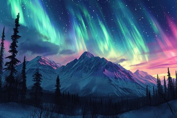 aurora borealis (northern lights) exploding over the alaskan peaks